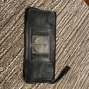 Black leather wristlet